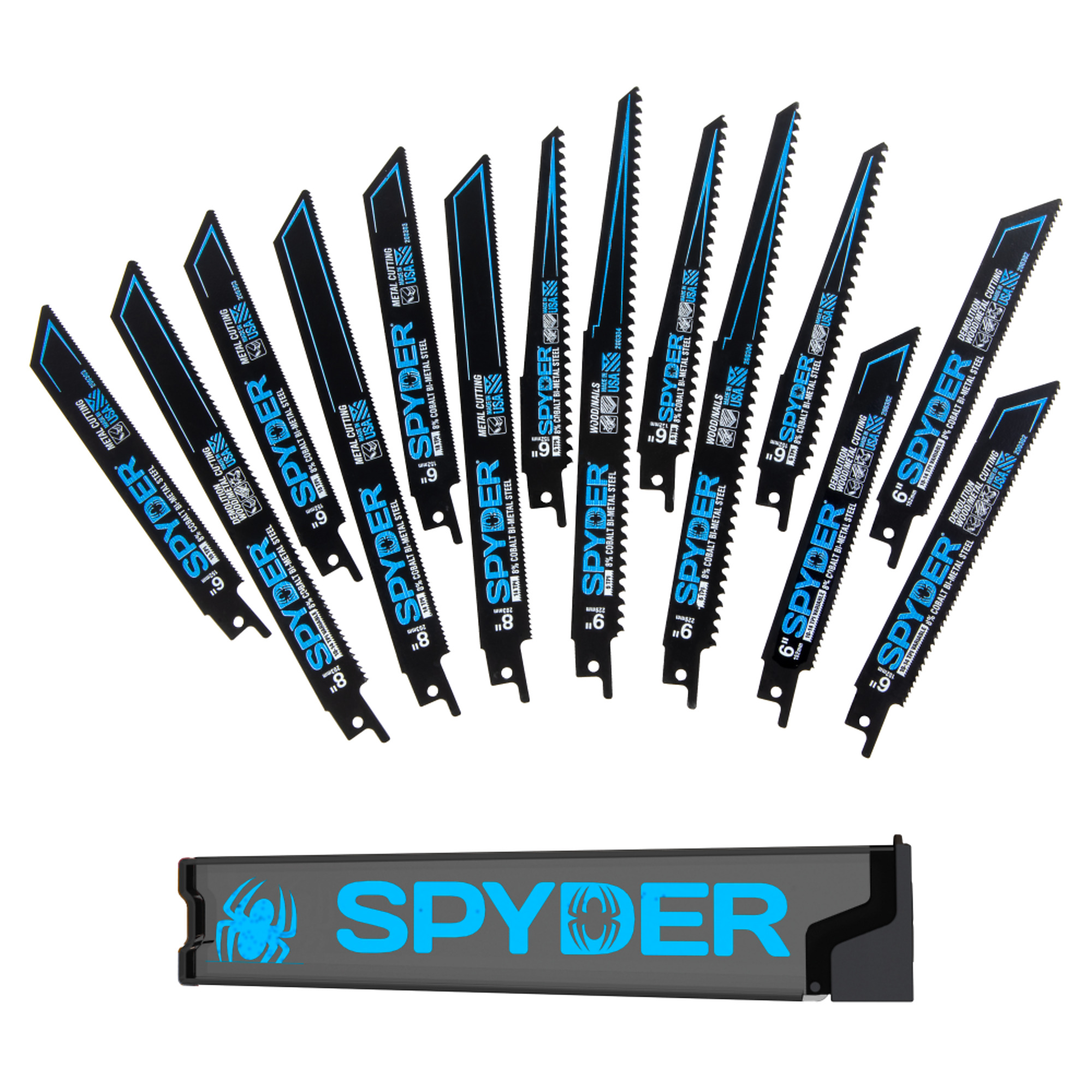 SPYDER Black Series™, 14Pc Wood/Mtl Cutting Reciprocating Saw Blade Set, Blade Length 9 in, Included (qty.) 14 Model# 200308